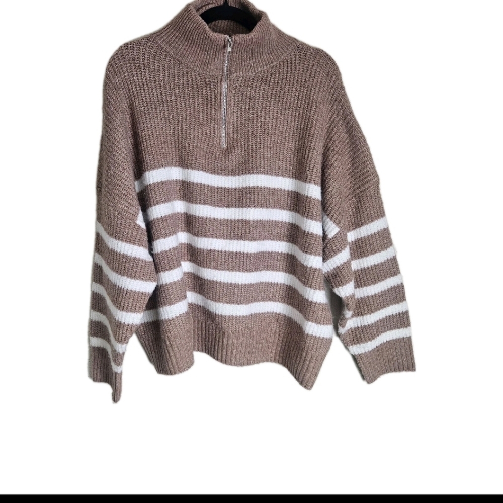 Petal And Pup Women's Zip Collar Miranda Striped Knit Ribbed  Sweater Size  M/L